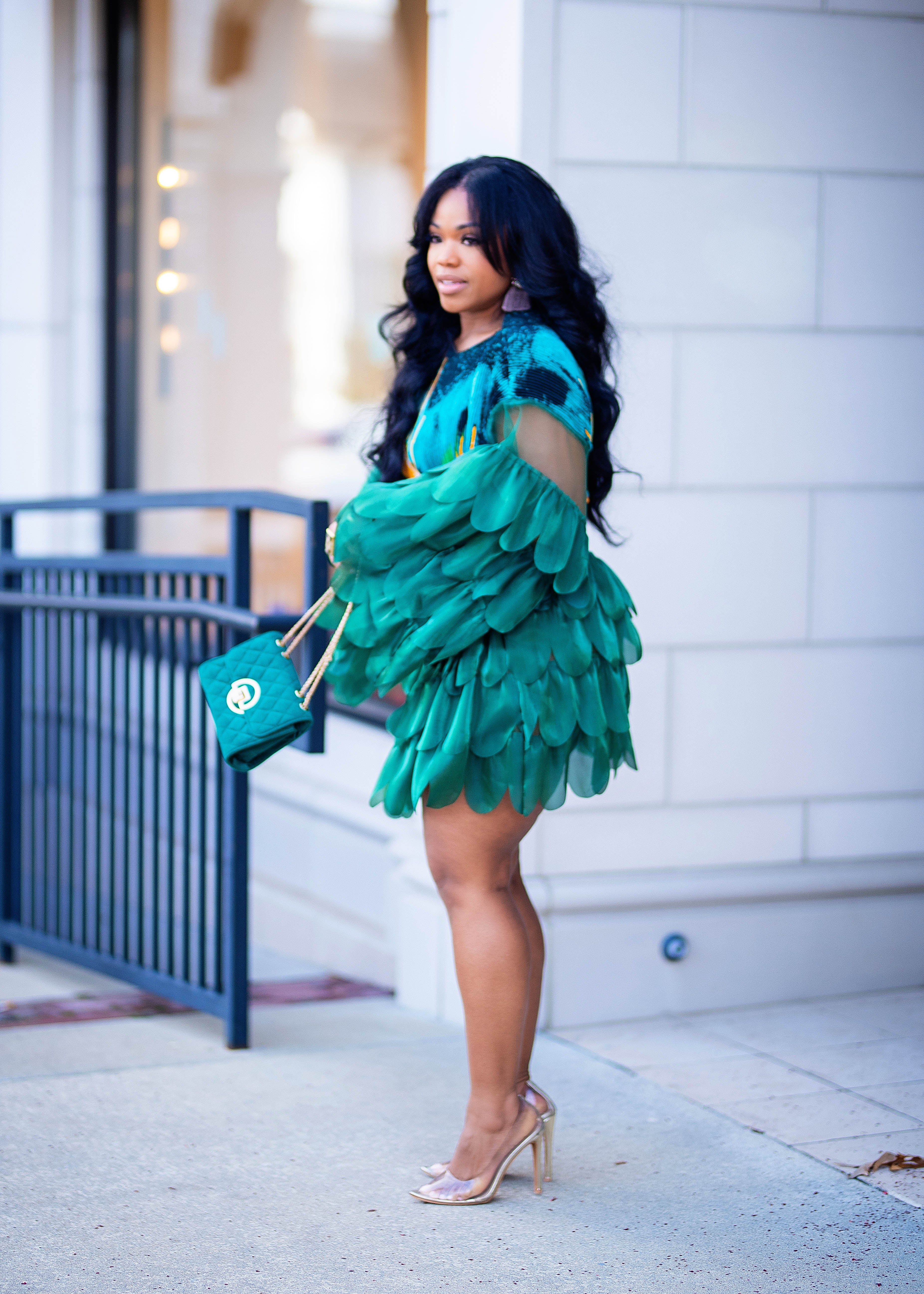 FEATHERED | Feather Layered Dress {Peacock} PREORDER | PLEASE READ DESCRIPTION AND SHIPPING TIMES