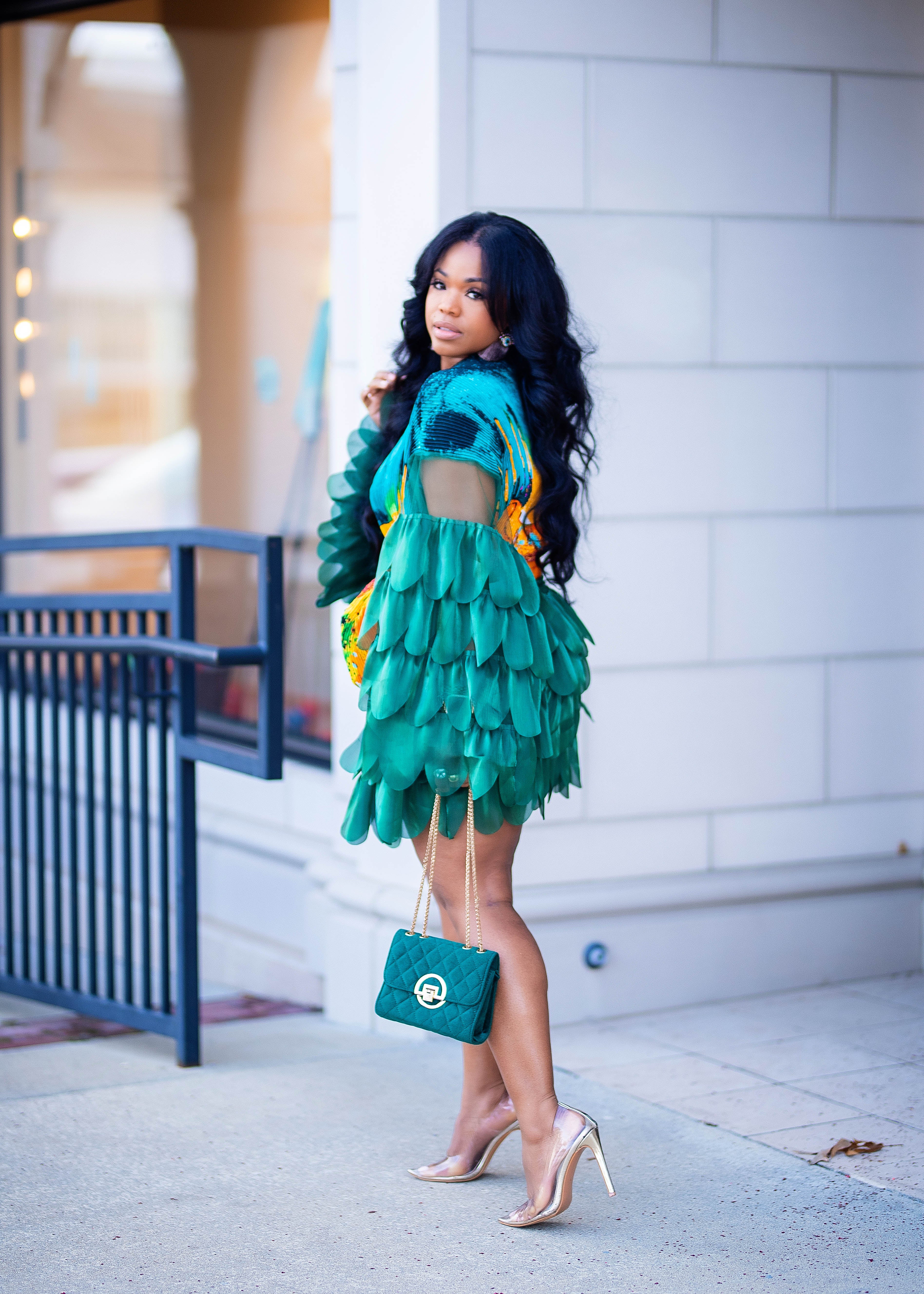 FEATHERED | Feather Layered Dress {Peacock} PREORDER | PLEASE READ DESCRIPTION AND SHIPPING TIMES