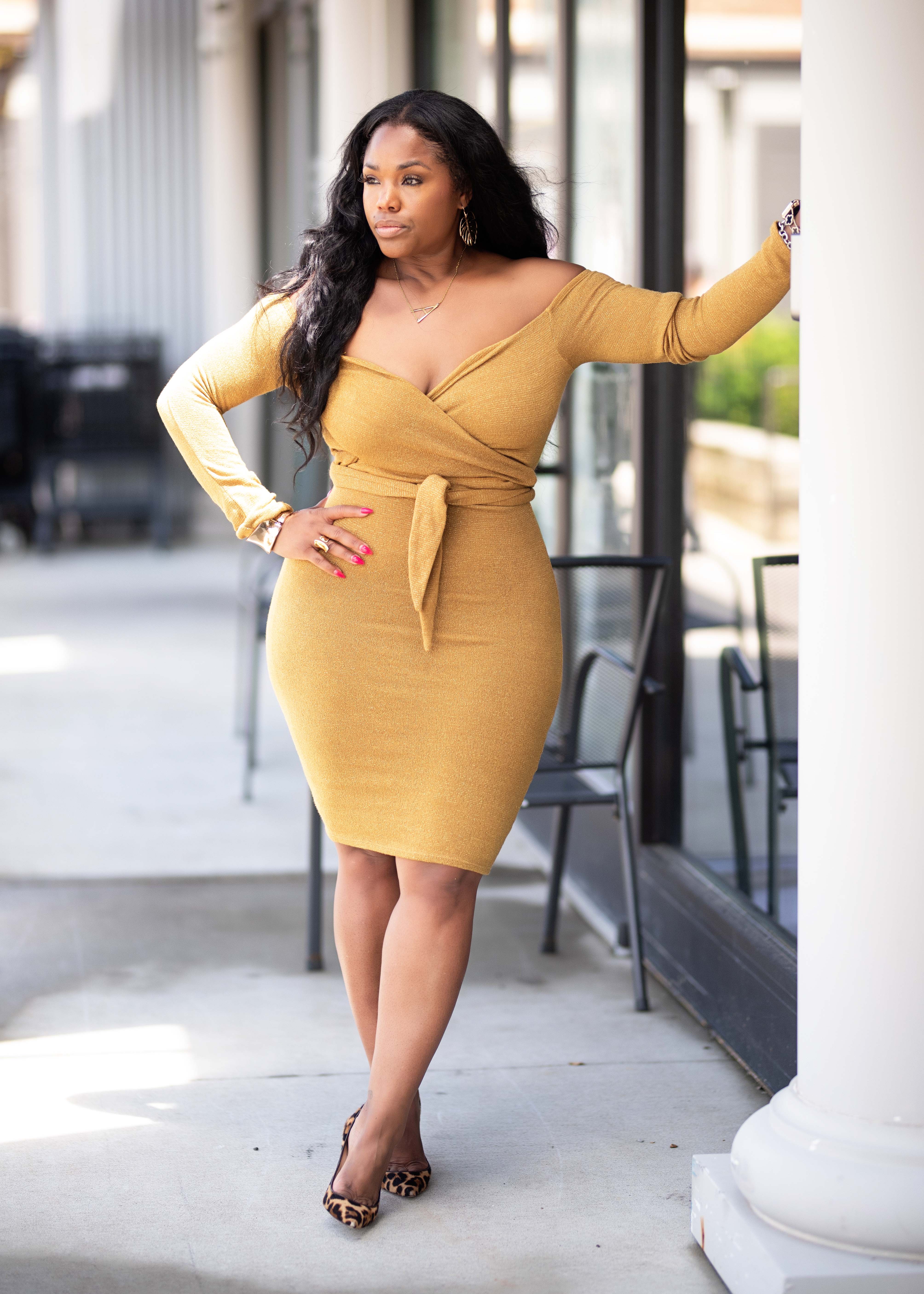 Eve | Metallic Off Shoulder Dress {Mustard} PLEASE READ DESCRIPTION