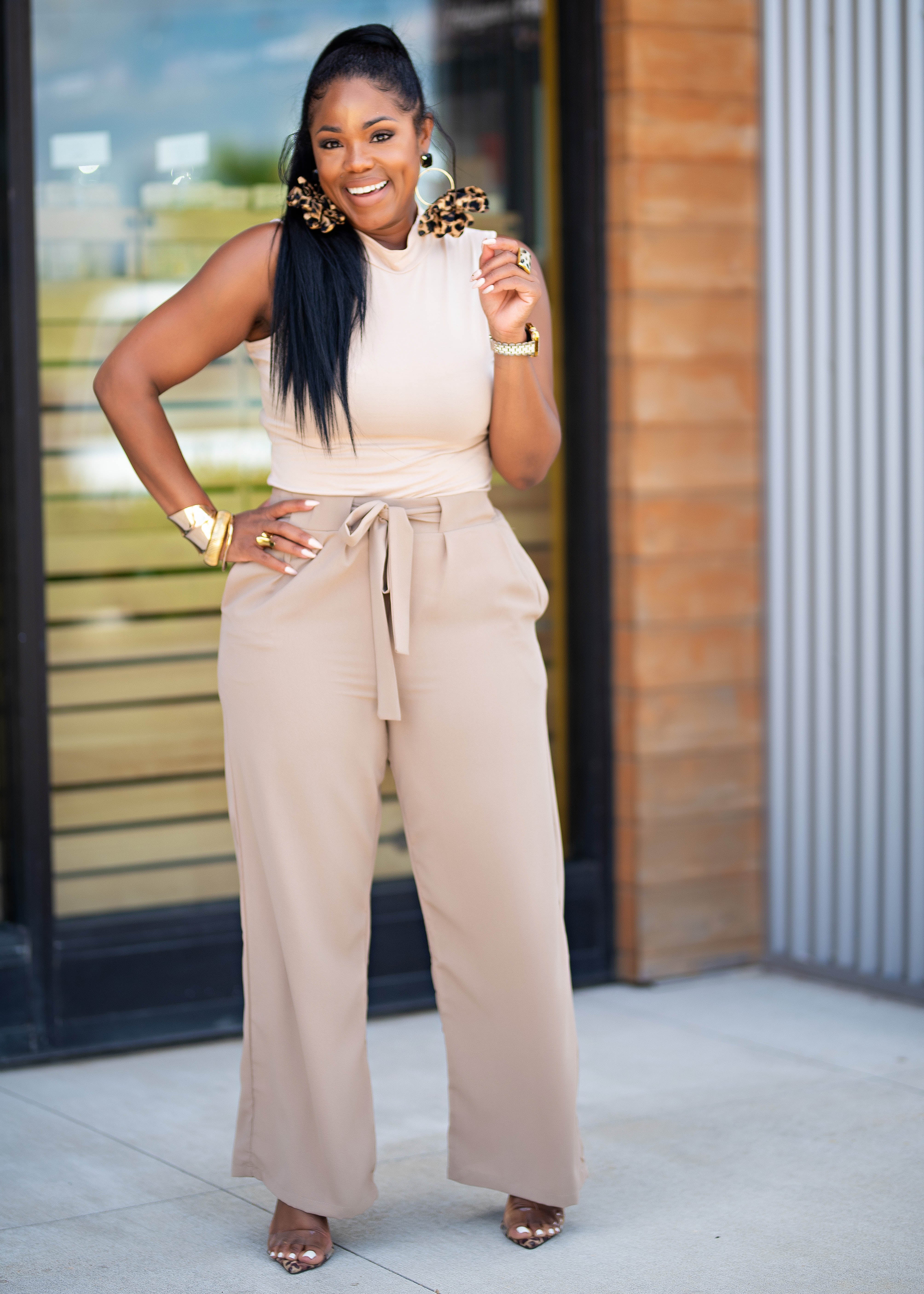 Macy | Tie Front Slacks {Taupe} PLEASE READ DESCRIPTION