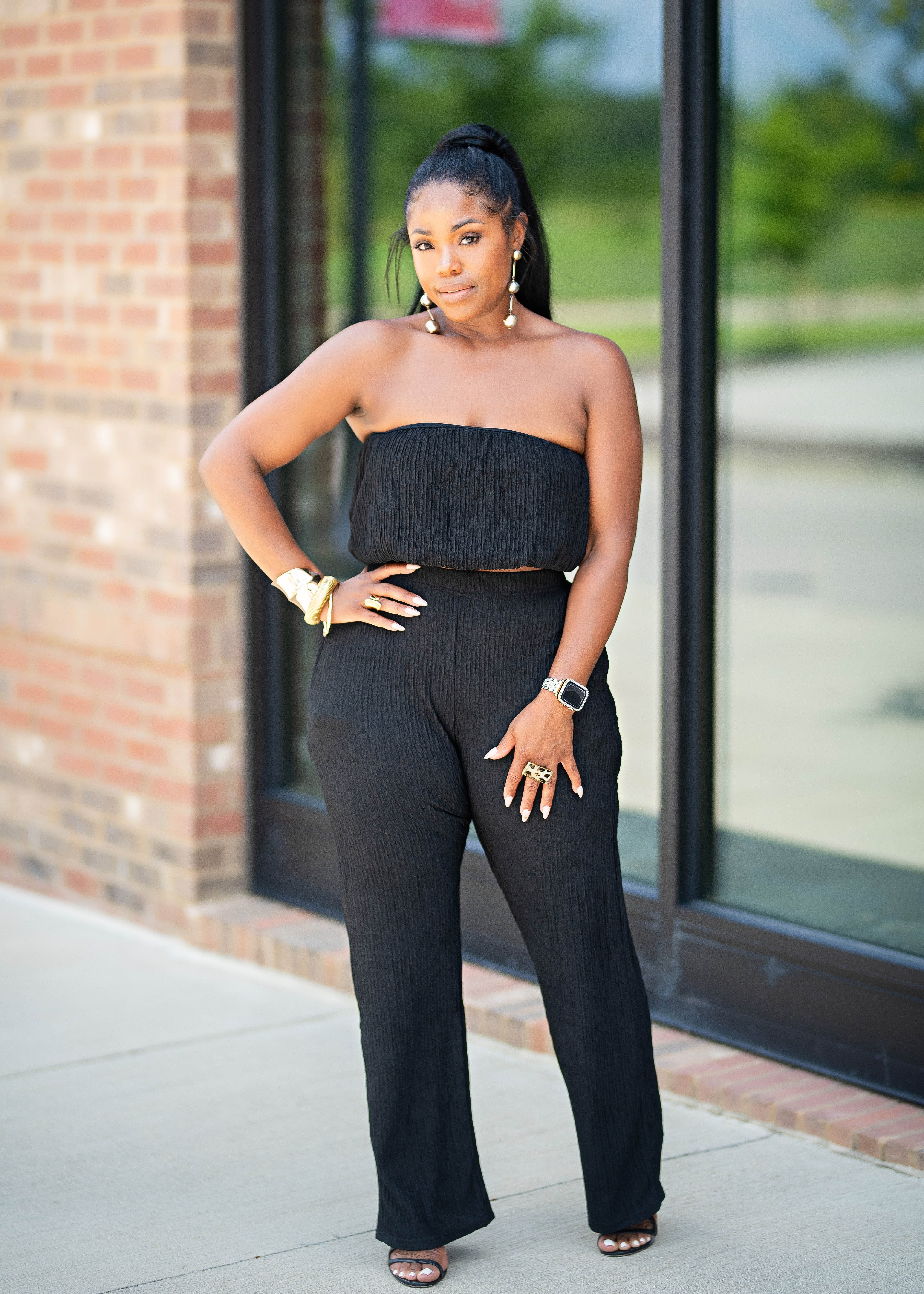 Charla | Balloon Top Crinkle Set {Black} PLEASE READ DESCRIPTION