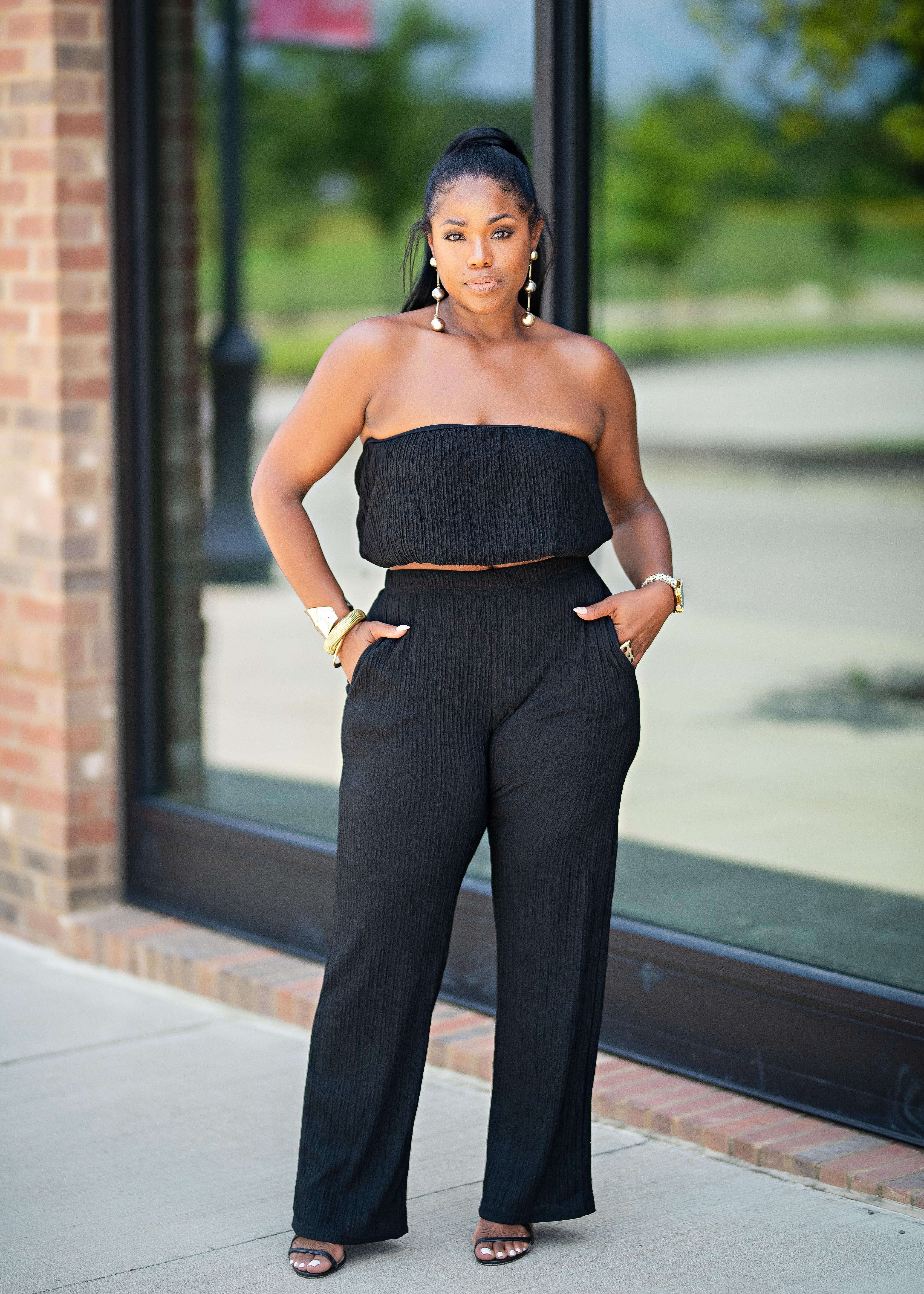 Charla | Balloon Top Crinkle Set {Black} PLEASE READ DESCRIPTION
