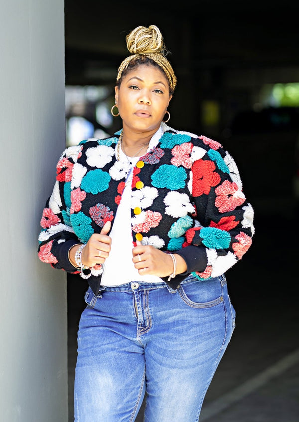 Floral Bloom | Floral Bomber Jacket {Turquoise and Pink} PREORDER
