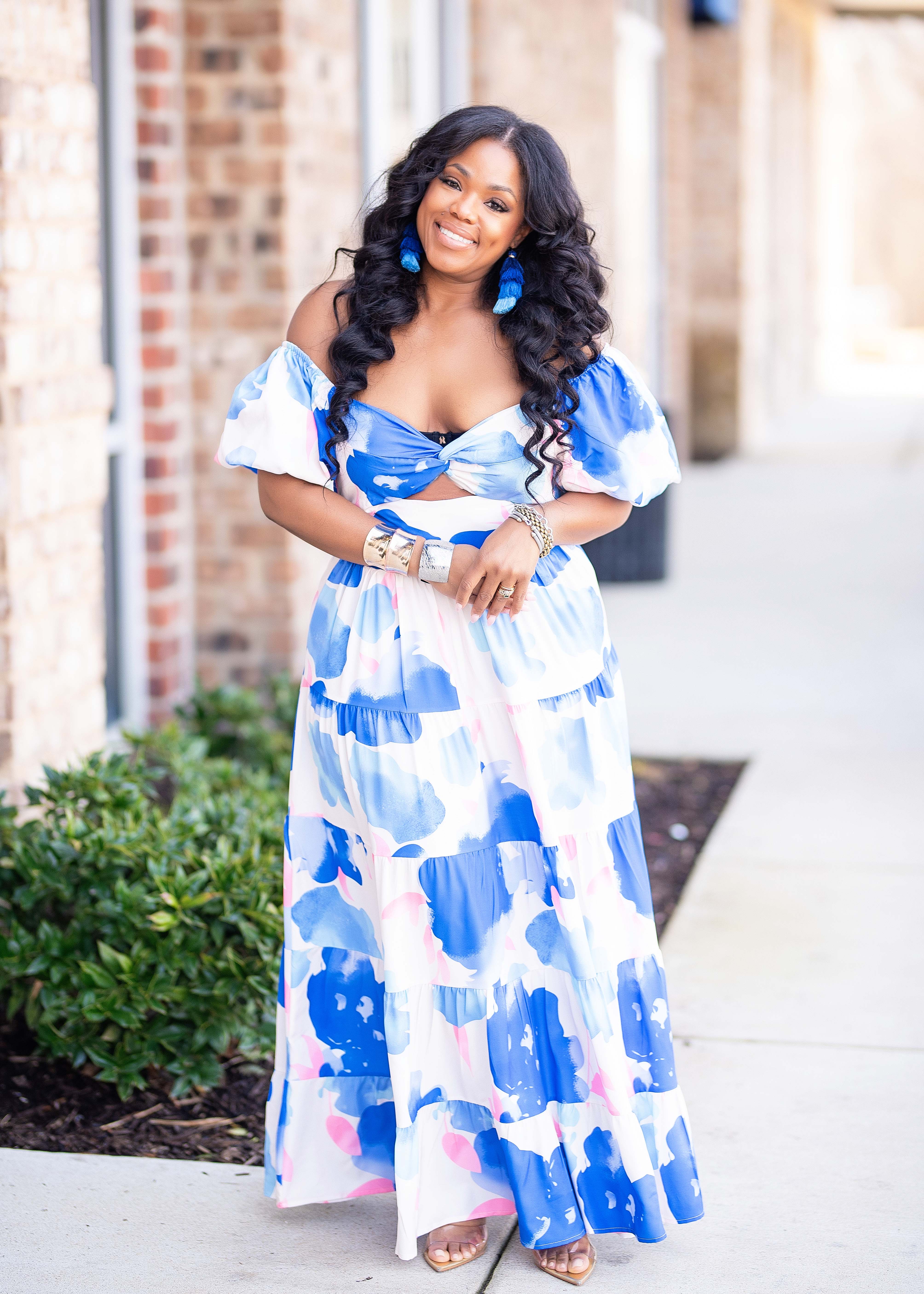 Lila | Puff Sleeve Cutout Dress {Blue + Pink} PLEASE READ DESCRIPTION