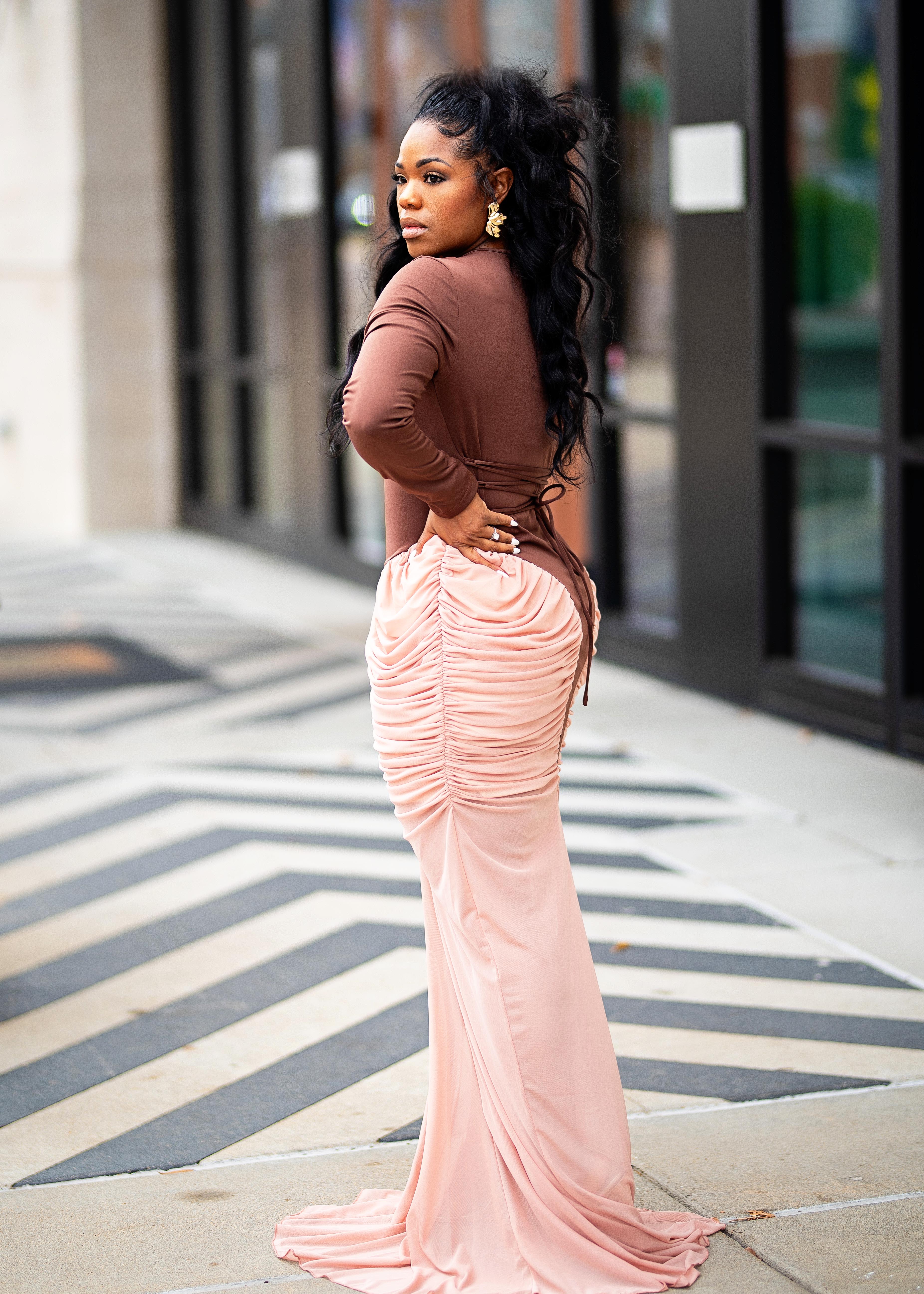 Sylvia | Bodysuit Layered Dress {Nude/Brown} PREORDER PLEASE READ DESCRIPTION