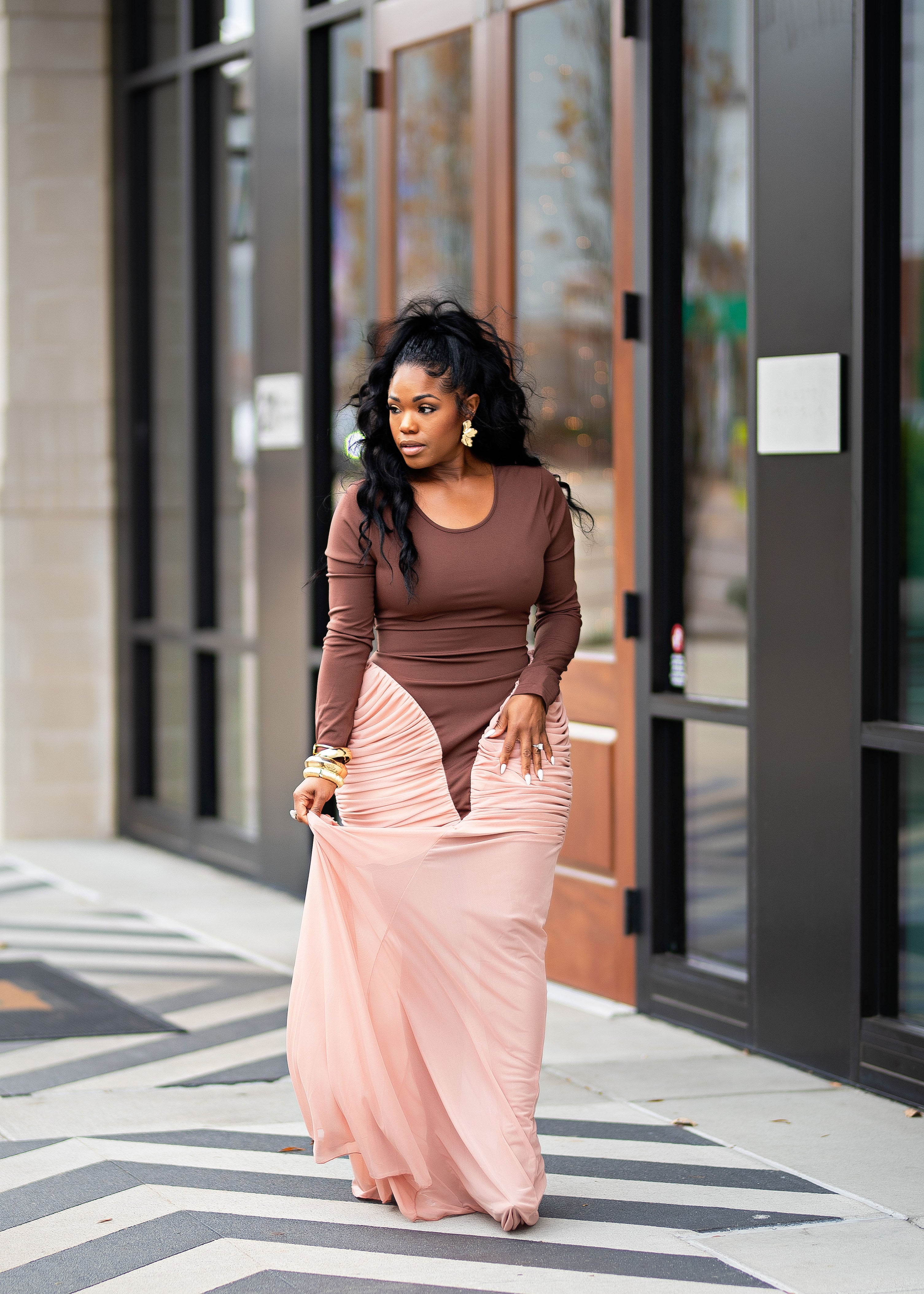 Sylvia | Bodysuit Layered Dress {Nude/Brown} PREORDER PLEASE READ DESCRIPTION