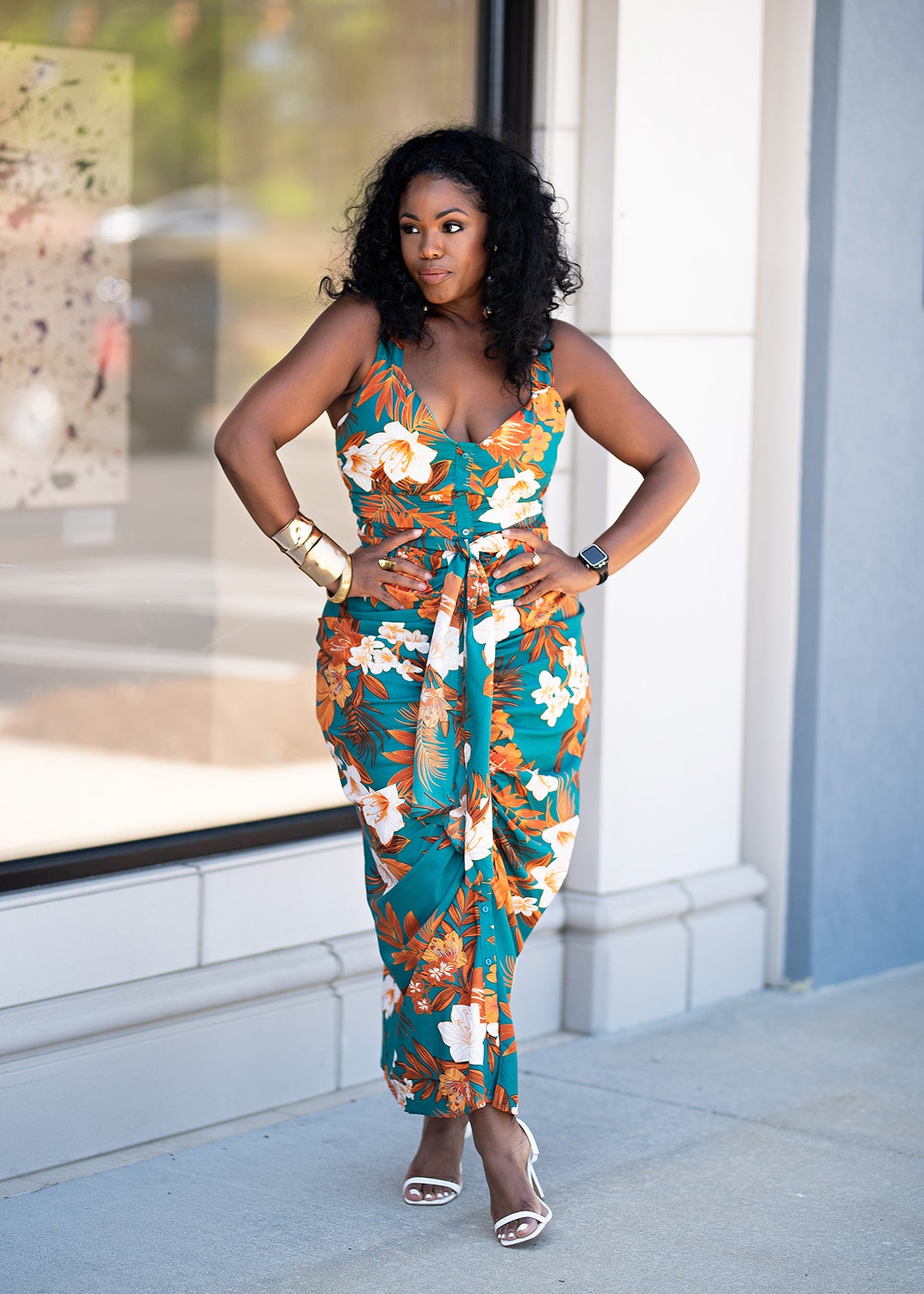 Karolyn | Waist tie Dress {Teal + Orange} PLEASE READ DESCRIPTION
