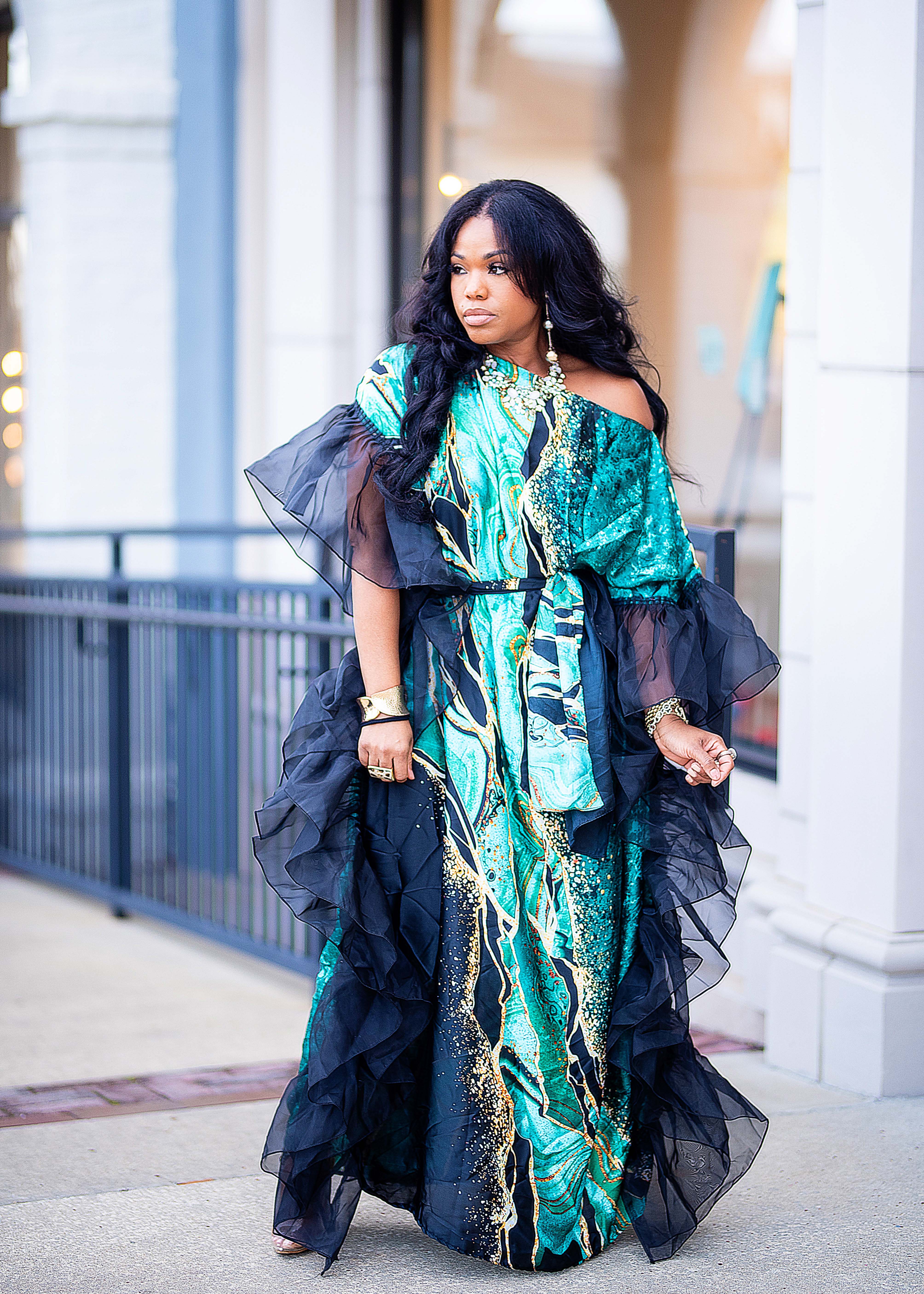 Raquel | Side Ruffle Layered Dress {Black/Green} PREORDER | PLEASE READ DESCRIPTION AND SHIPPING TIMES