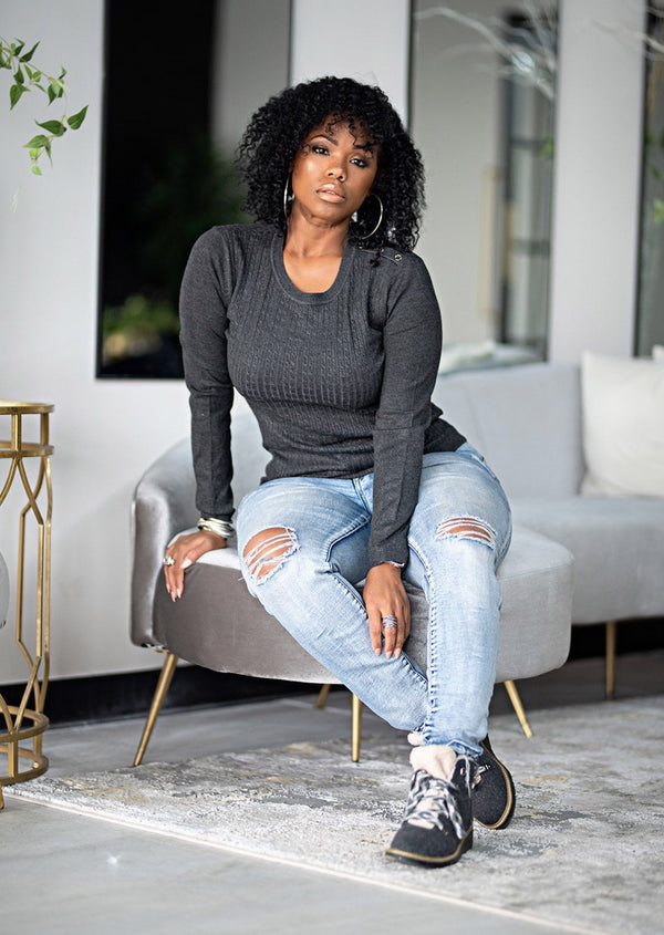 Shonda | Cable Knit Sweater {Charcoal}
