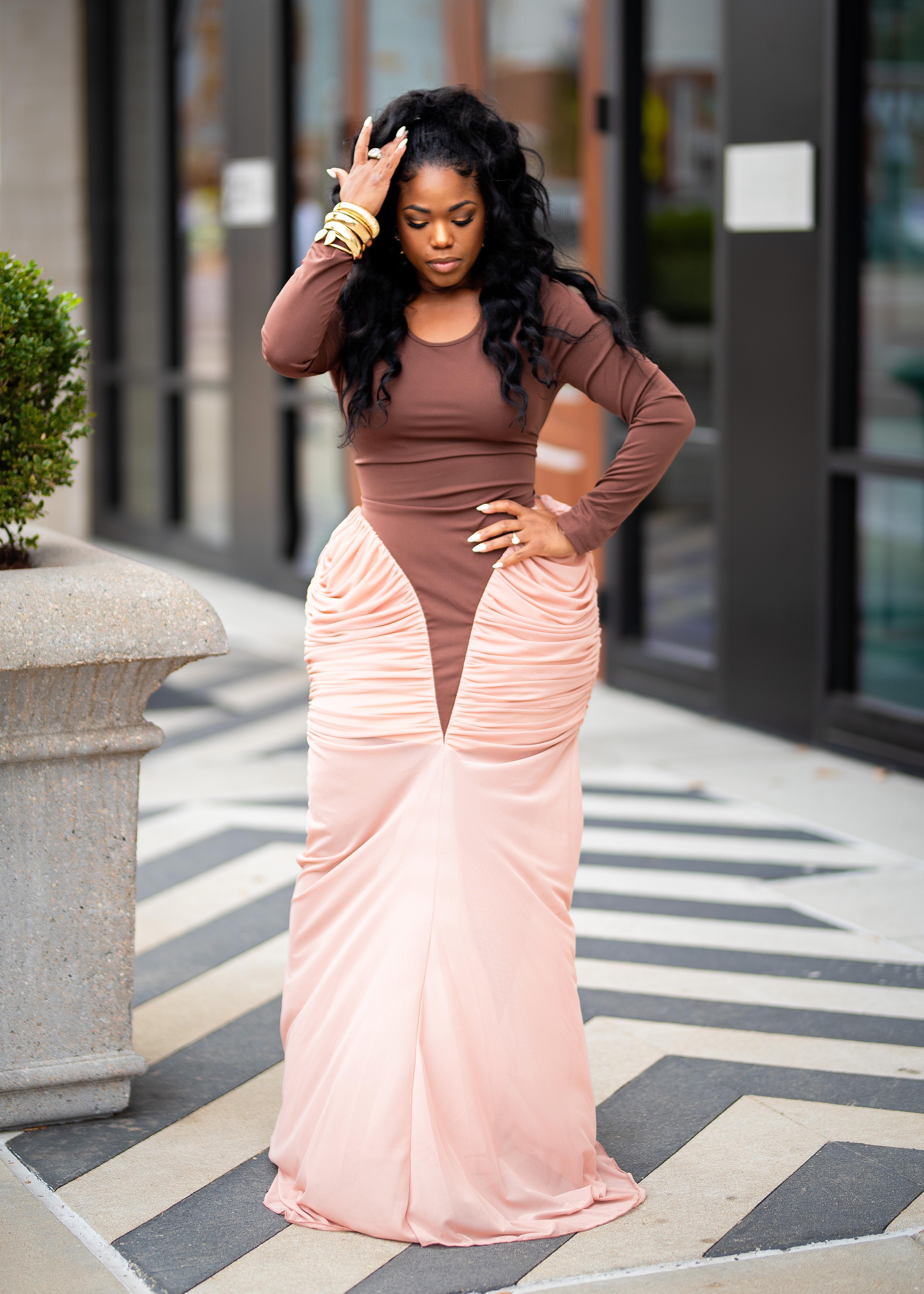 Sylvia | Bodysuit Layered Dress {Nude/Brown} PREORDER PLEASE READ DESCRIPTION